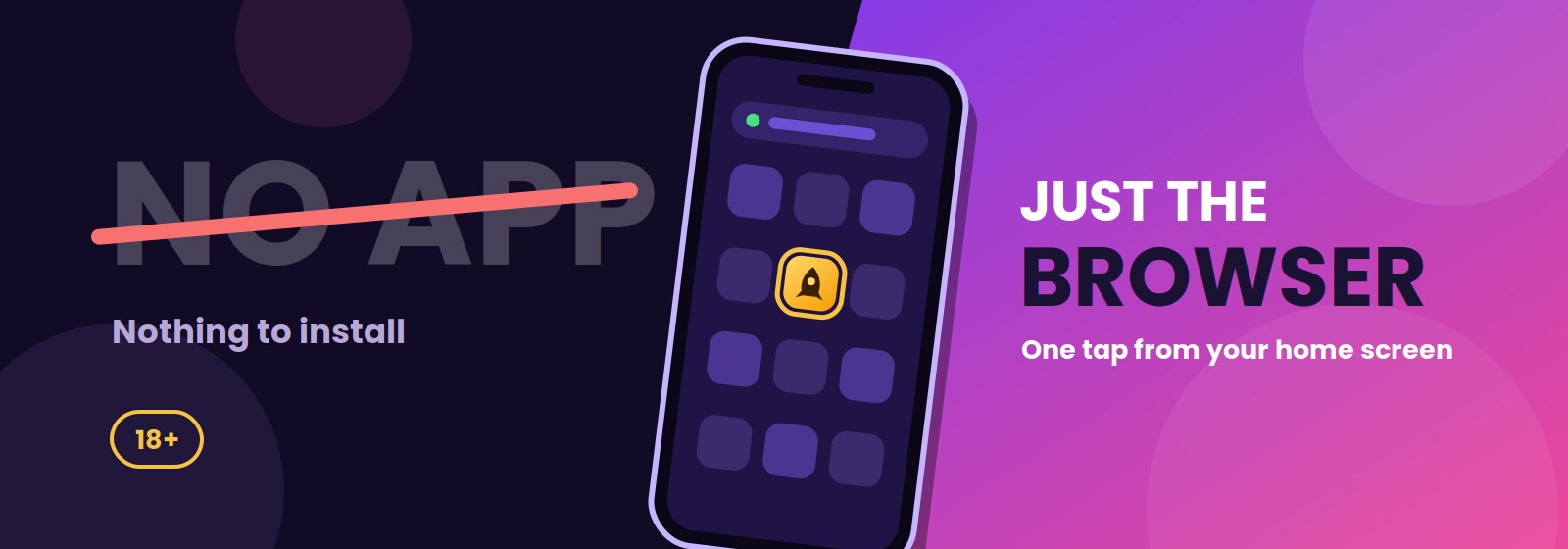 Casino app at RocketPlay: no native app, play runs in the mobile browser